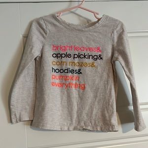 $7 ADD ON Cat & Jack Gray‎ Neon Fall Autumn Leaves Pumpkin Graphic T-Shirt 4T
